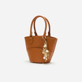Tan Leather Charm Tote Bag