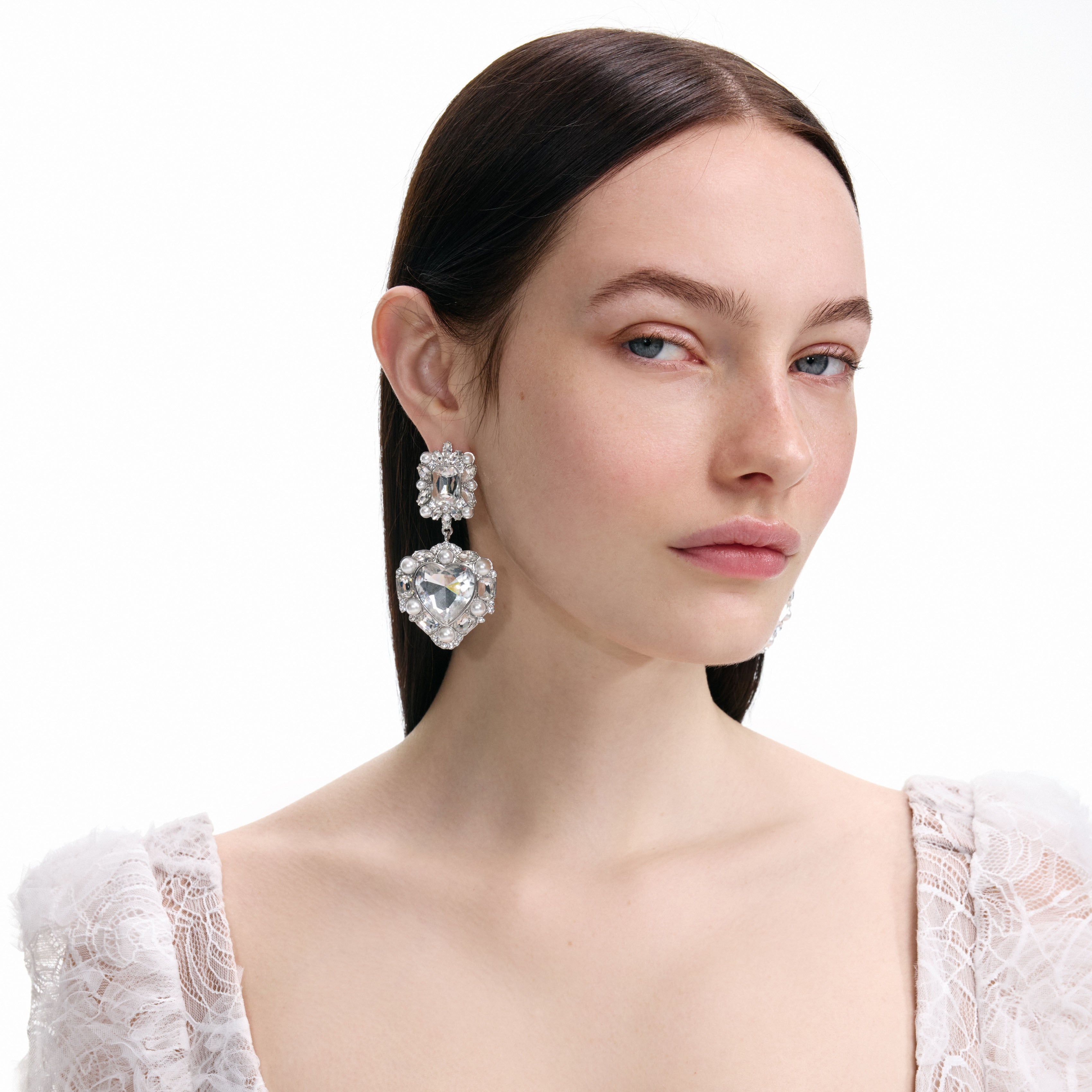 Crystal Pearl Tiered Heart Earrings