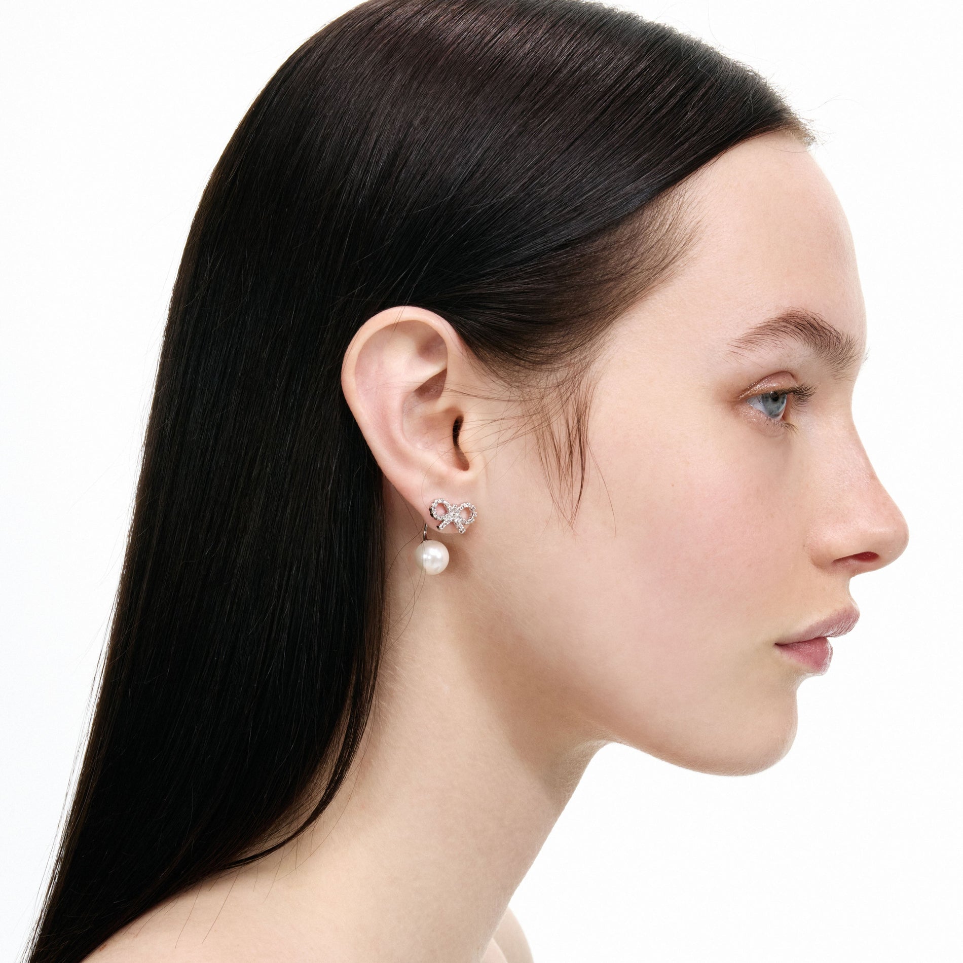 Crystal Bow Pearl Jacket Earrings