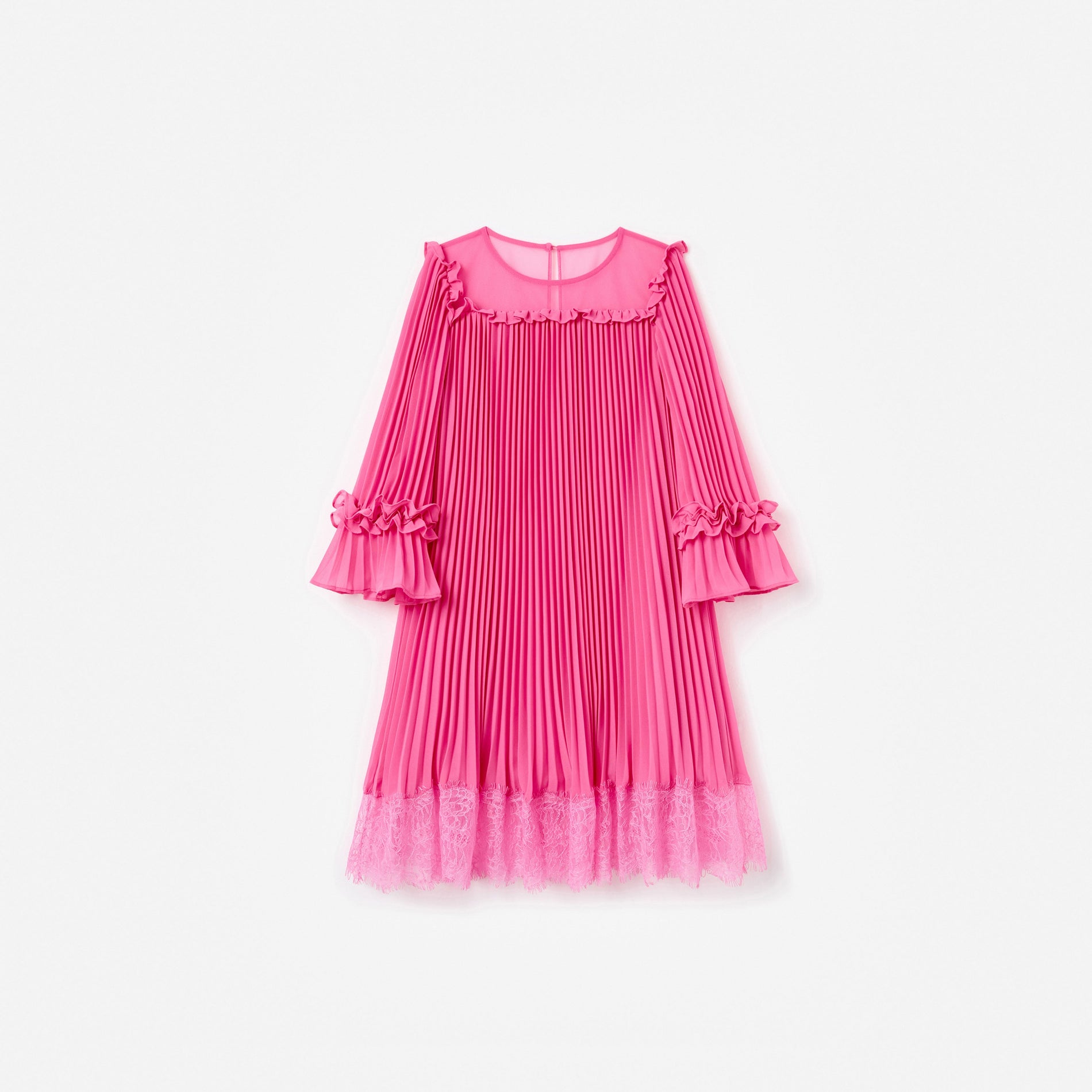 Pink Chiffon Long Sleeve Dress