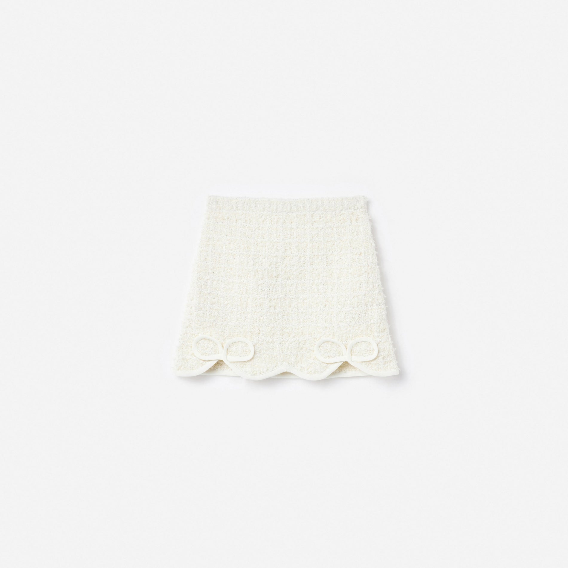 Cream Textured Bow Detail Knit Skirt