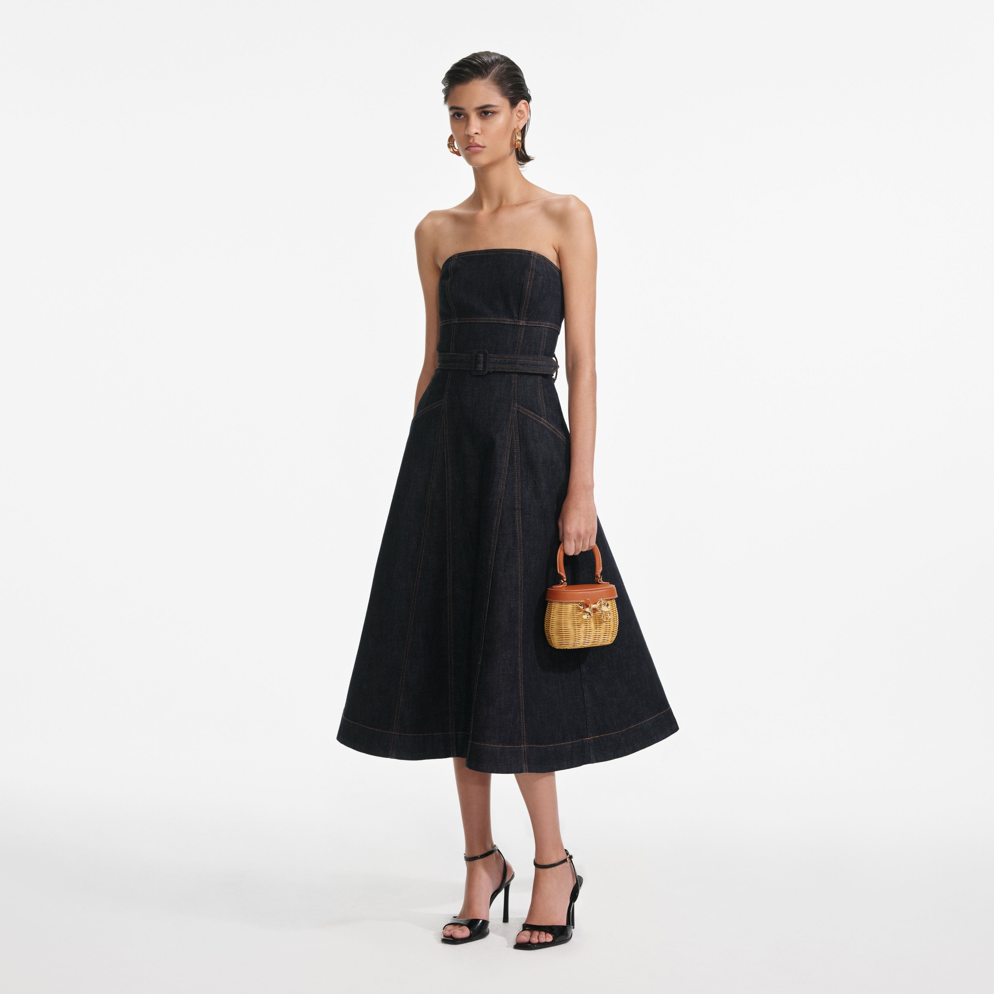 Indigo Denim Bandeau Midi Dress