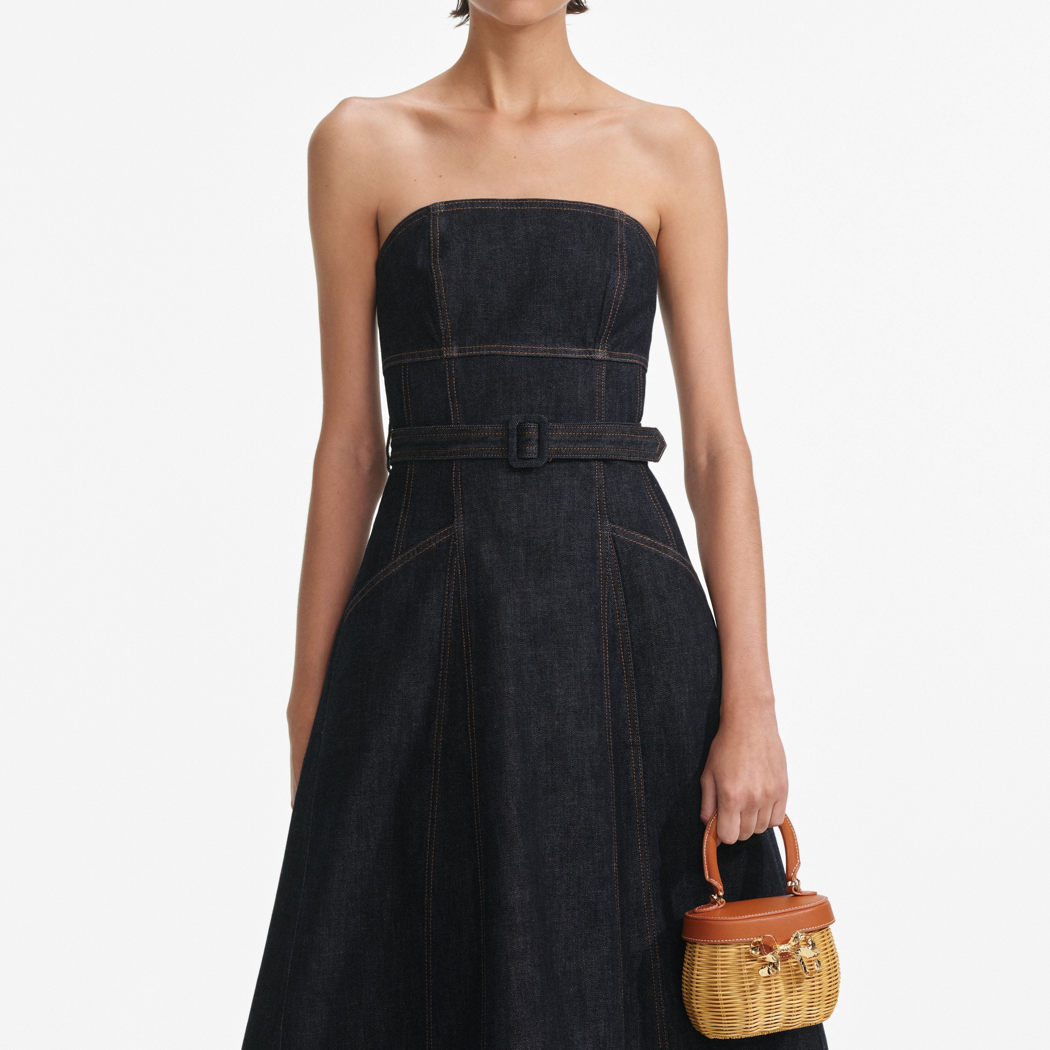Indigo Denim Bandeau Midi Dress
