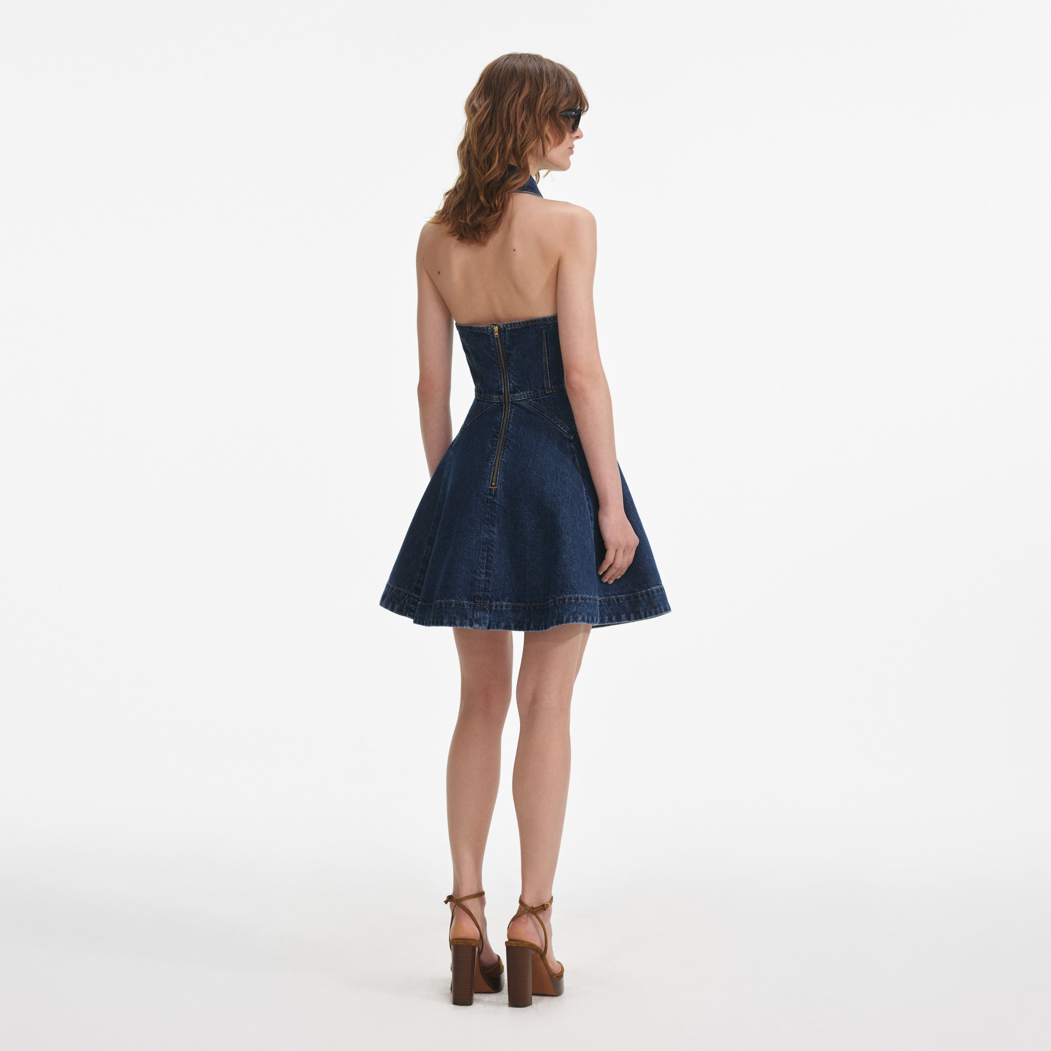 Denim Sleeveless Flared Mini Dress