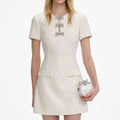 Cream Boucle Bow Mini Dress