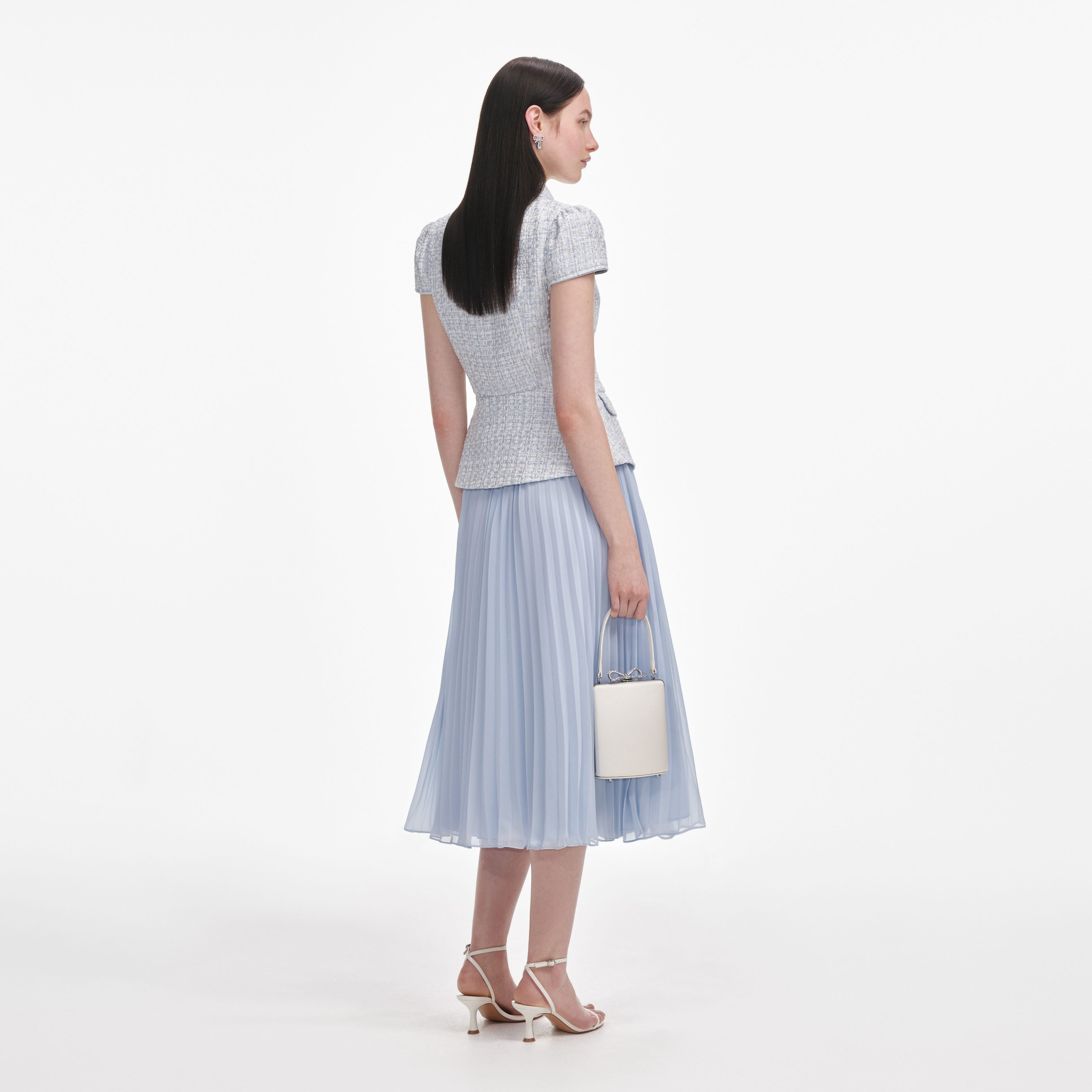 Blue Boucle Bow Midi Dress