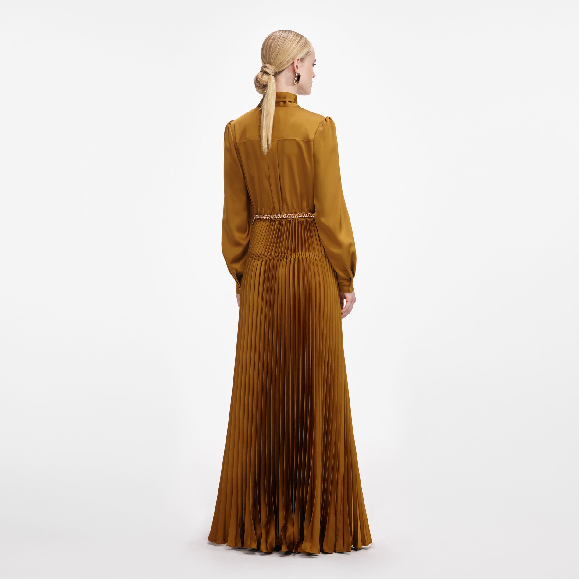Bronze Satin Tie Neck Maxi Dress
