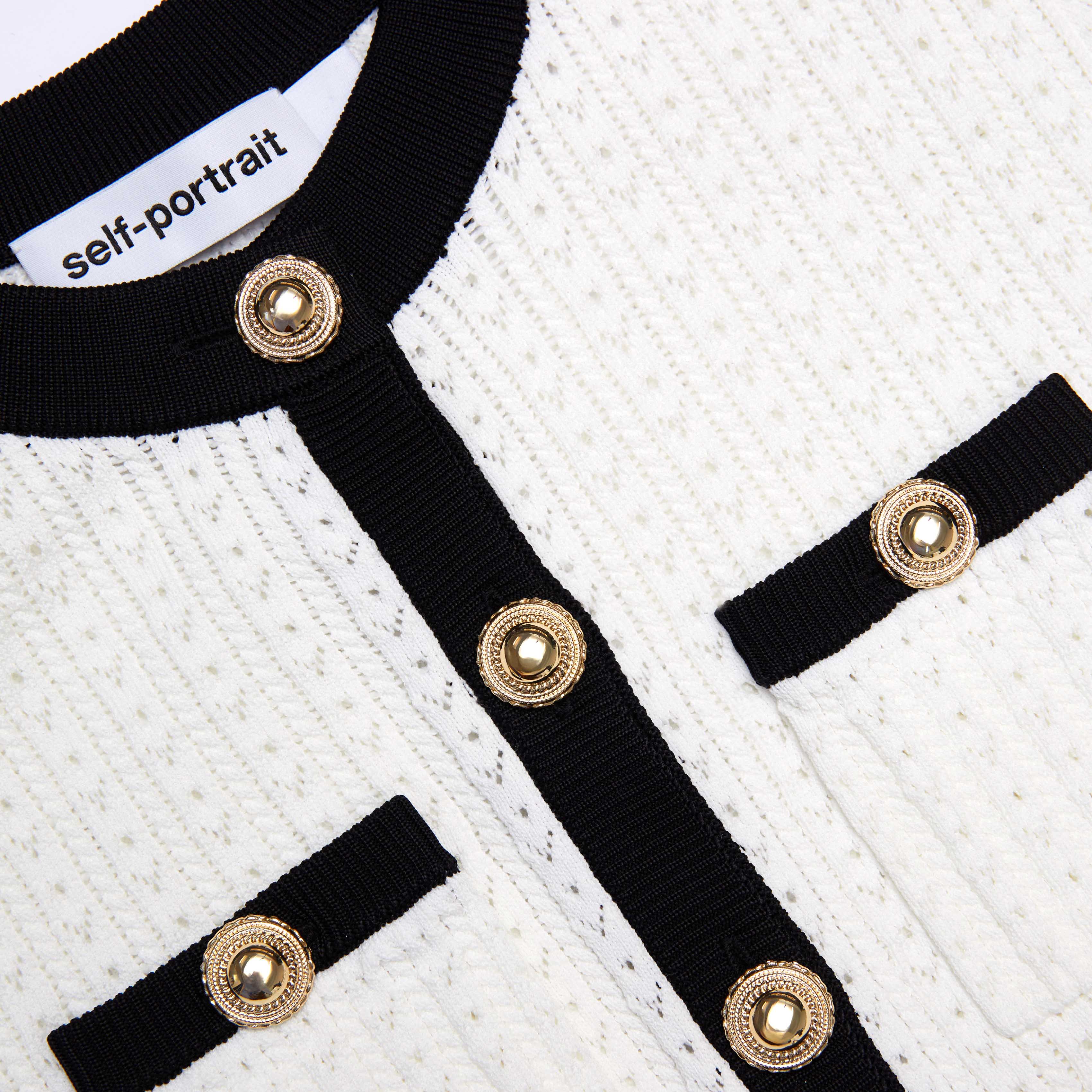 White Pointelle Knit Contrast Mini Dress