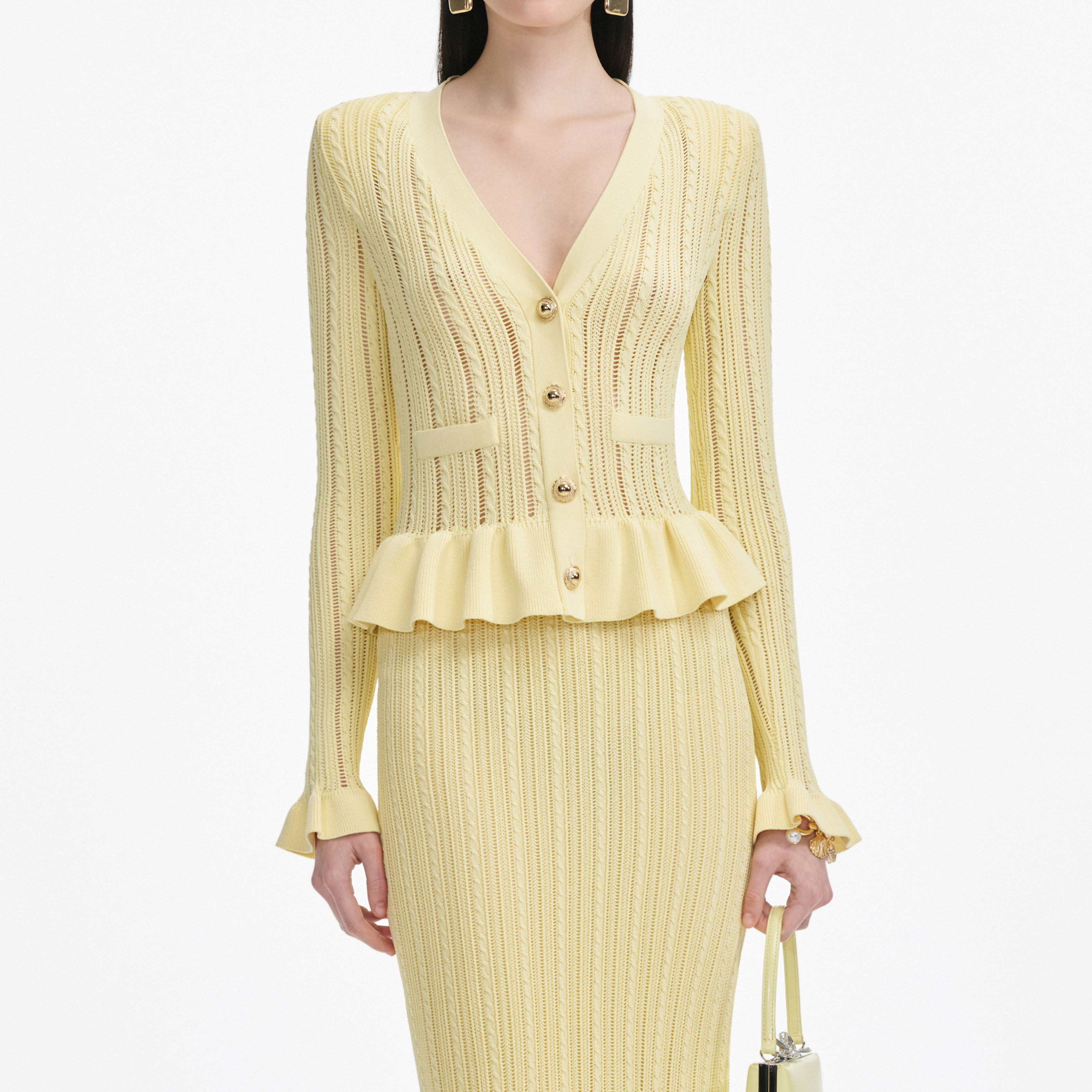 Yellow Knit Peplum Midi Dress