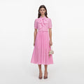 Pink Georgette Tie Neck Midi Dress