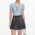 Blue Viscose Lace Top