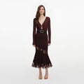 Brown Ribbed Knit Midi Skirt
