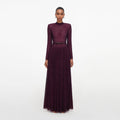 Burgundy Rhinestone Long Sleeve Maxi Dress