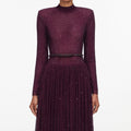 Burgundy Rhinestone Long Sleeve Maxi Dress