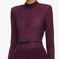 Burgundy Rhinestone Long Sleeve Maxi Dress
