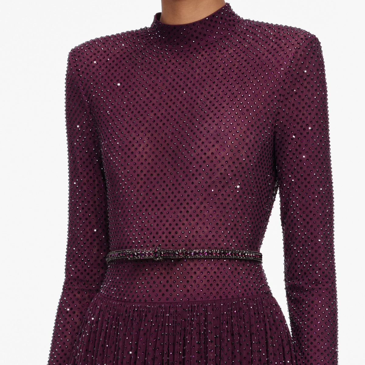 Burgundy Rhinestone Long Sleeve Maxi Dress