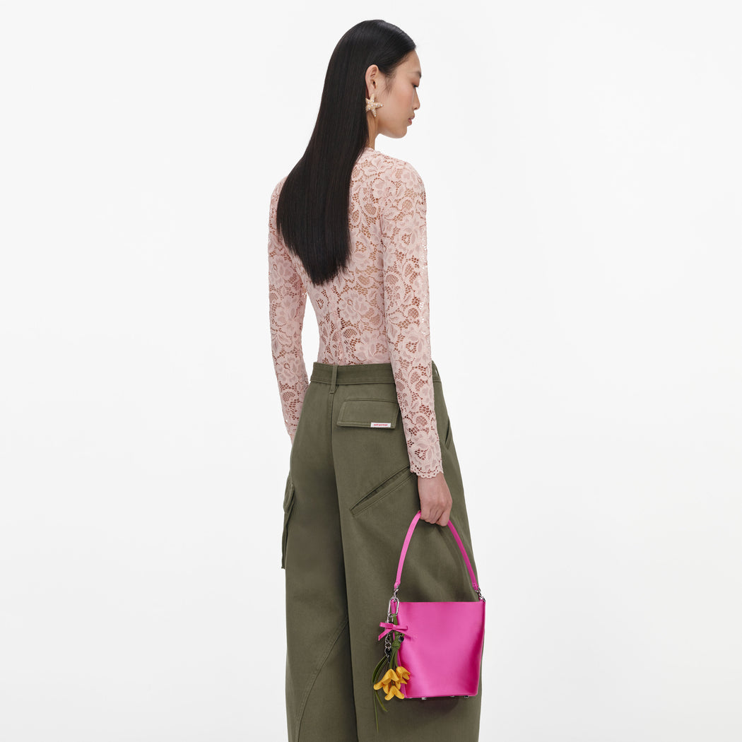 Pink Satin Bucket Bag