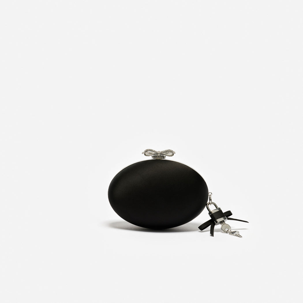 Black Satin Oval Clutch
