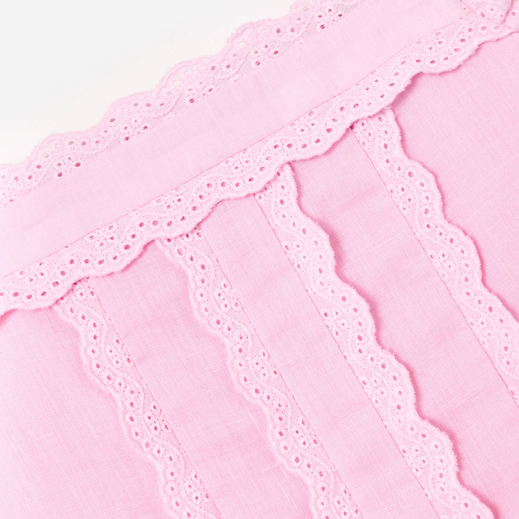 Pink Ramie Flower Embroidered Dress