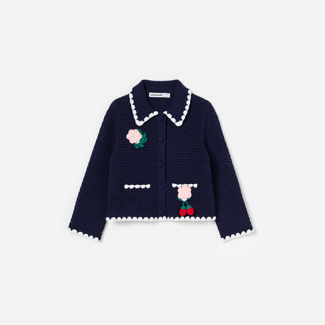Navy Crochet Knitted Cardigan