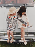 Cream And Navy Striped Knitted Cardigan