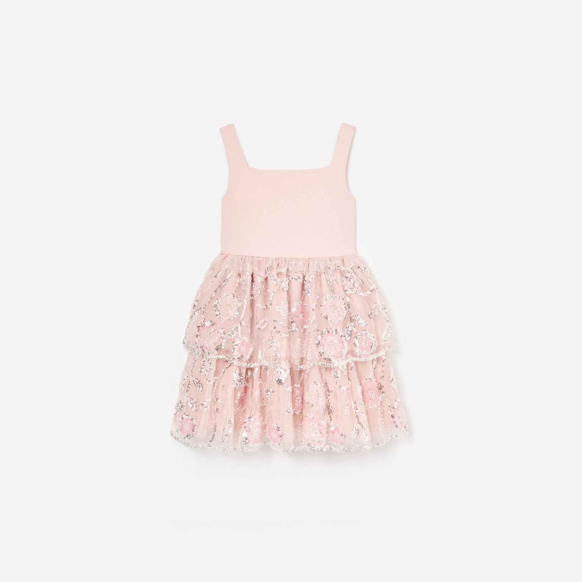 Pink Sequin Embellished Tiered Dress