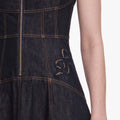 Indigo Denim Bow Embroidered Midi Dress