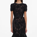 Black Tulle Lace Sequin Midi Dress