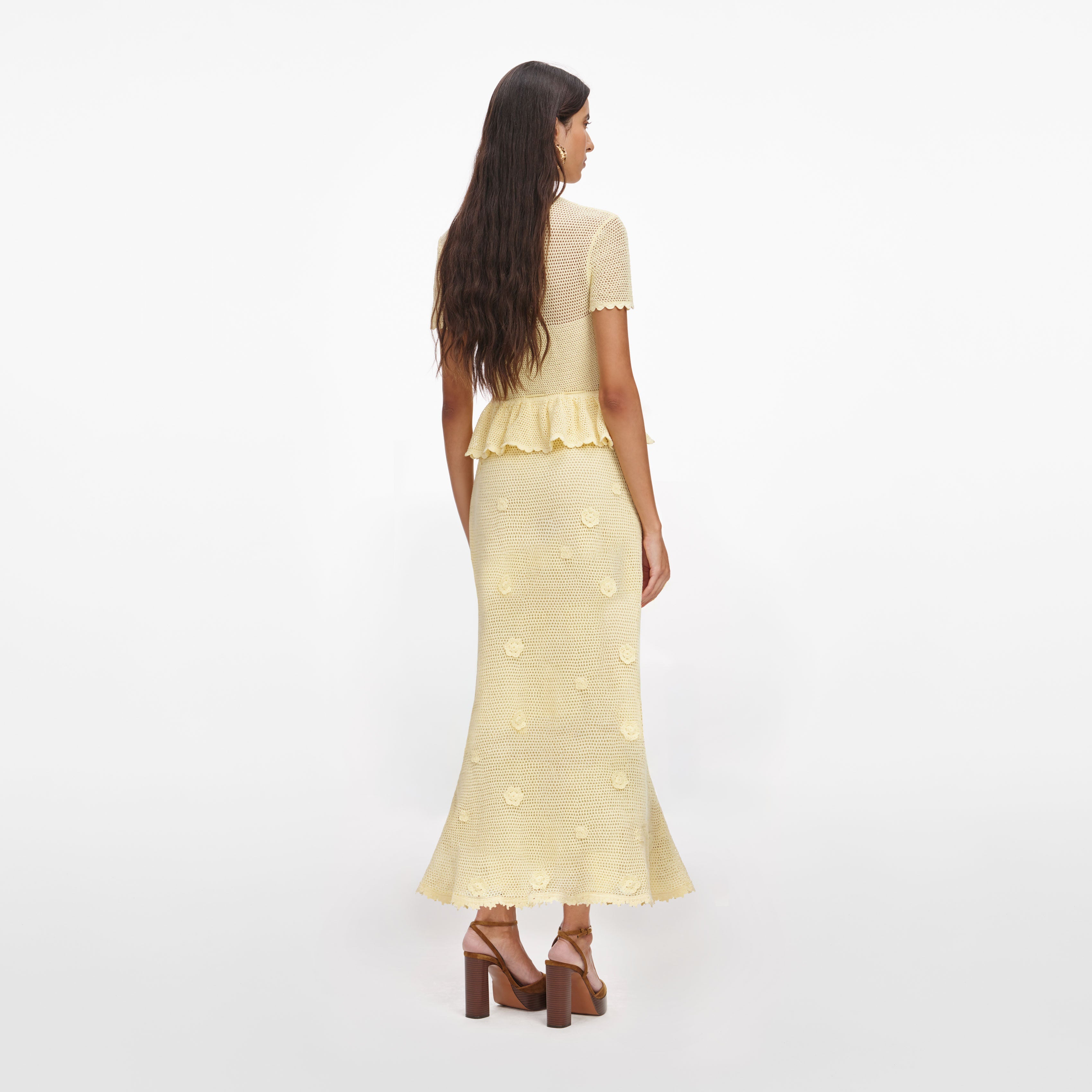 Yellow Floral Crochet Midi Dress