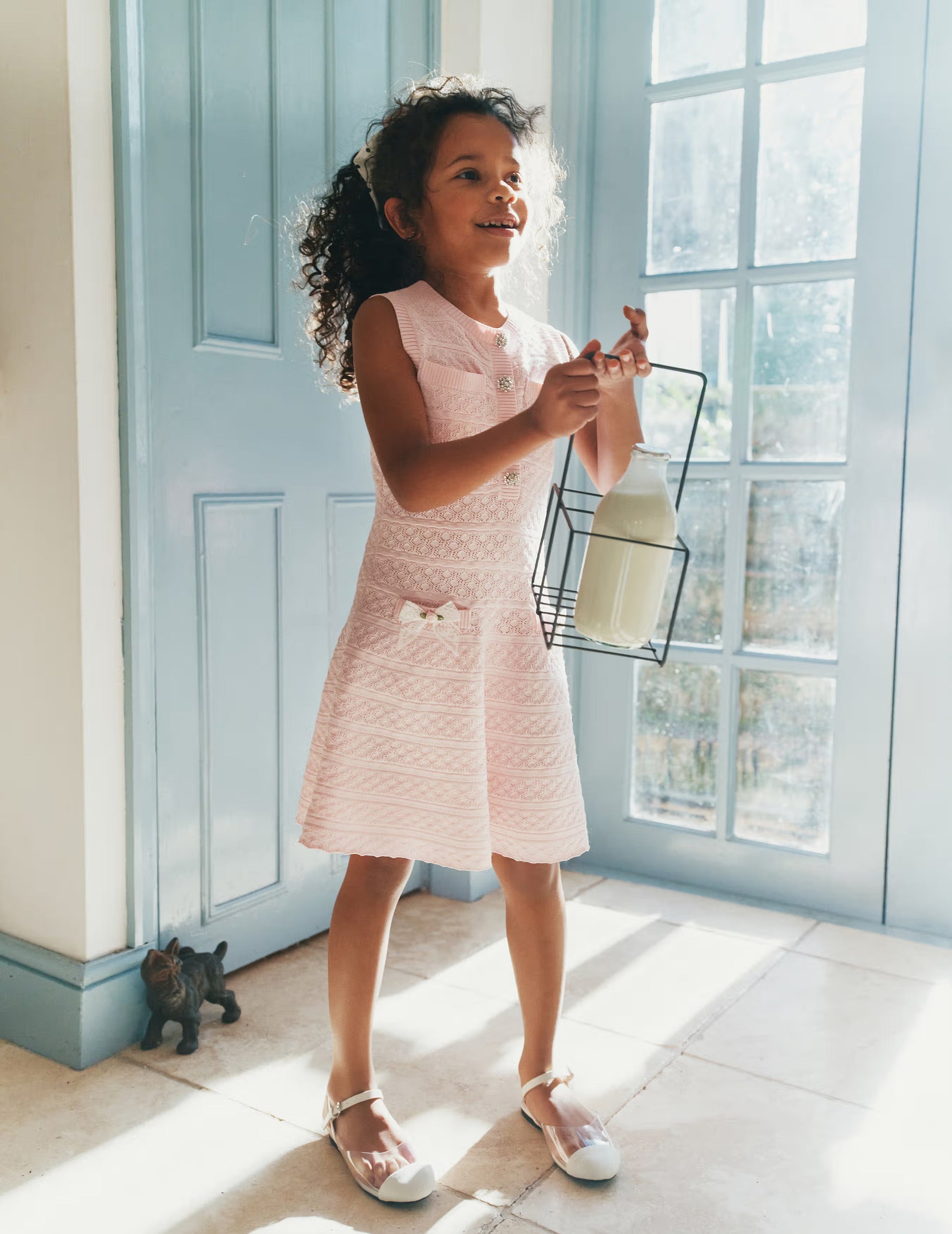 Pink Lace Bow Knit Dress