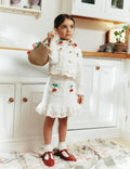 Cream Denim Cherry Motif Skirt
