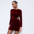 Burgundy Velvet Embellished Mini Dress