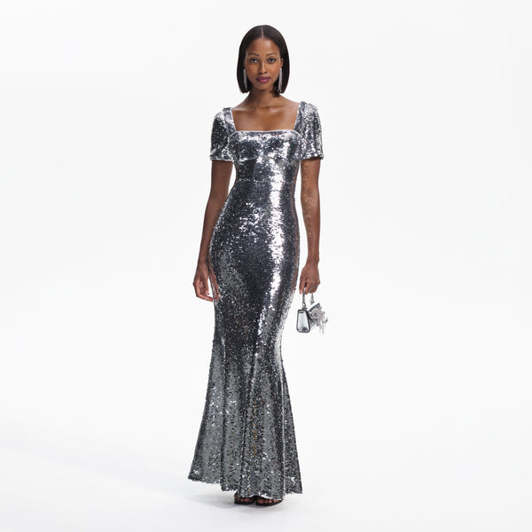 14+ Silver Sequin Long Dress