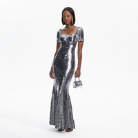 Silver Sequin Maxi Dress