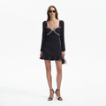 Black Diamante Bow Mini Dress