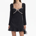 Black Diamante Bow Mini Dress