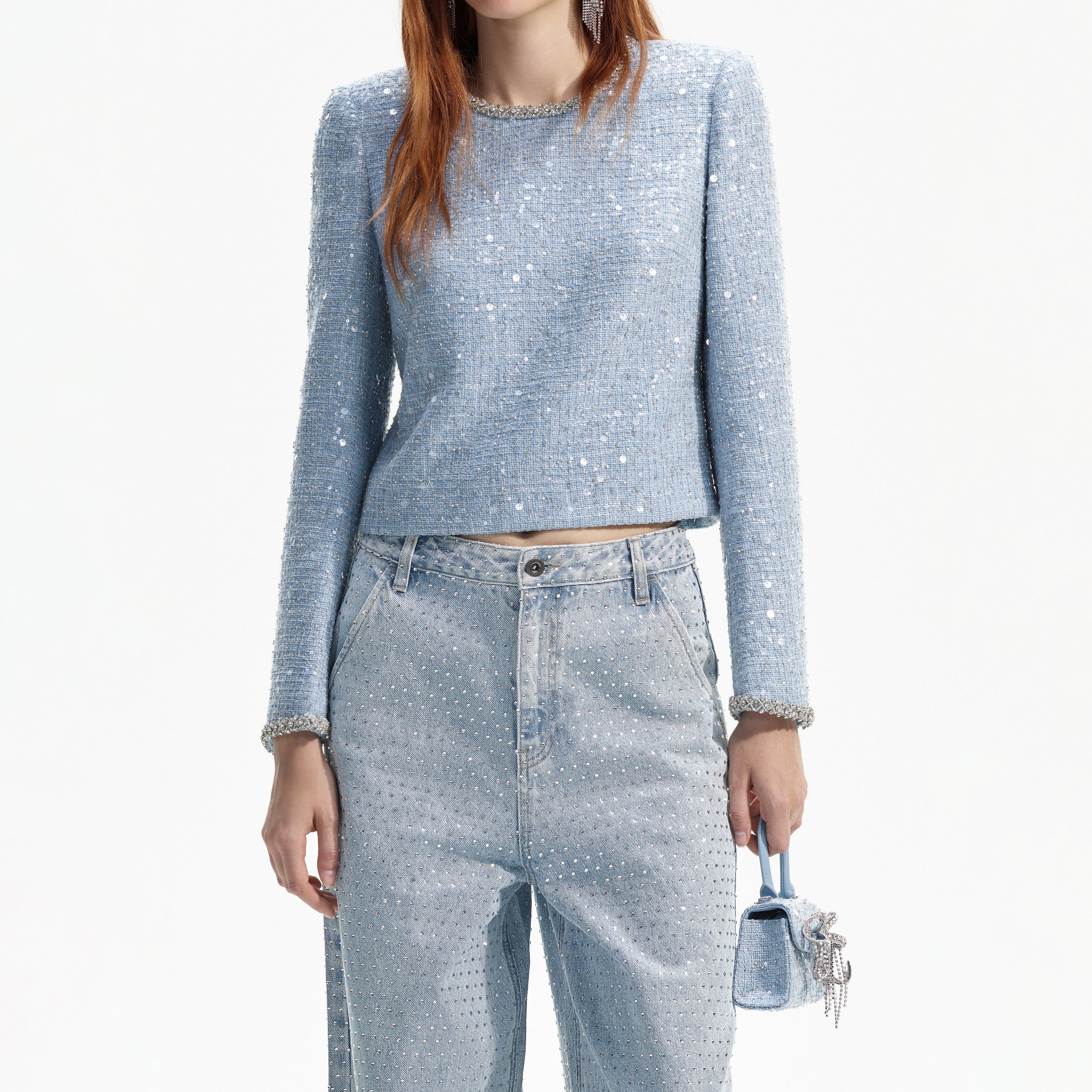 Blue Sequin Boucle Top