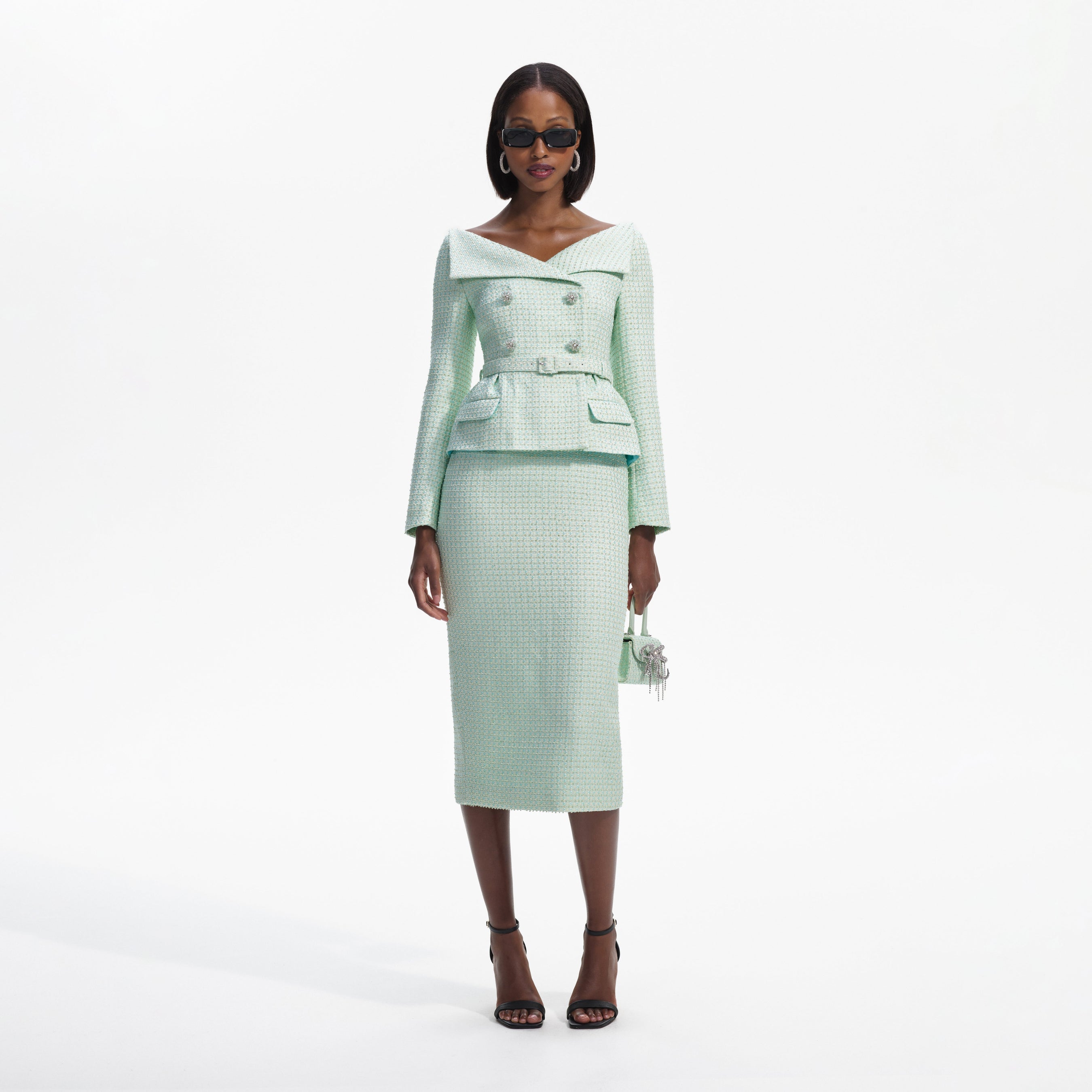 Mint Boucle Tailored Midi Dress