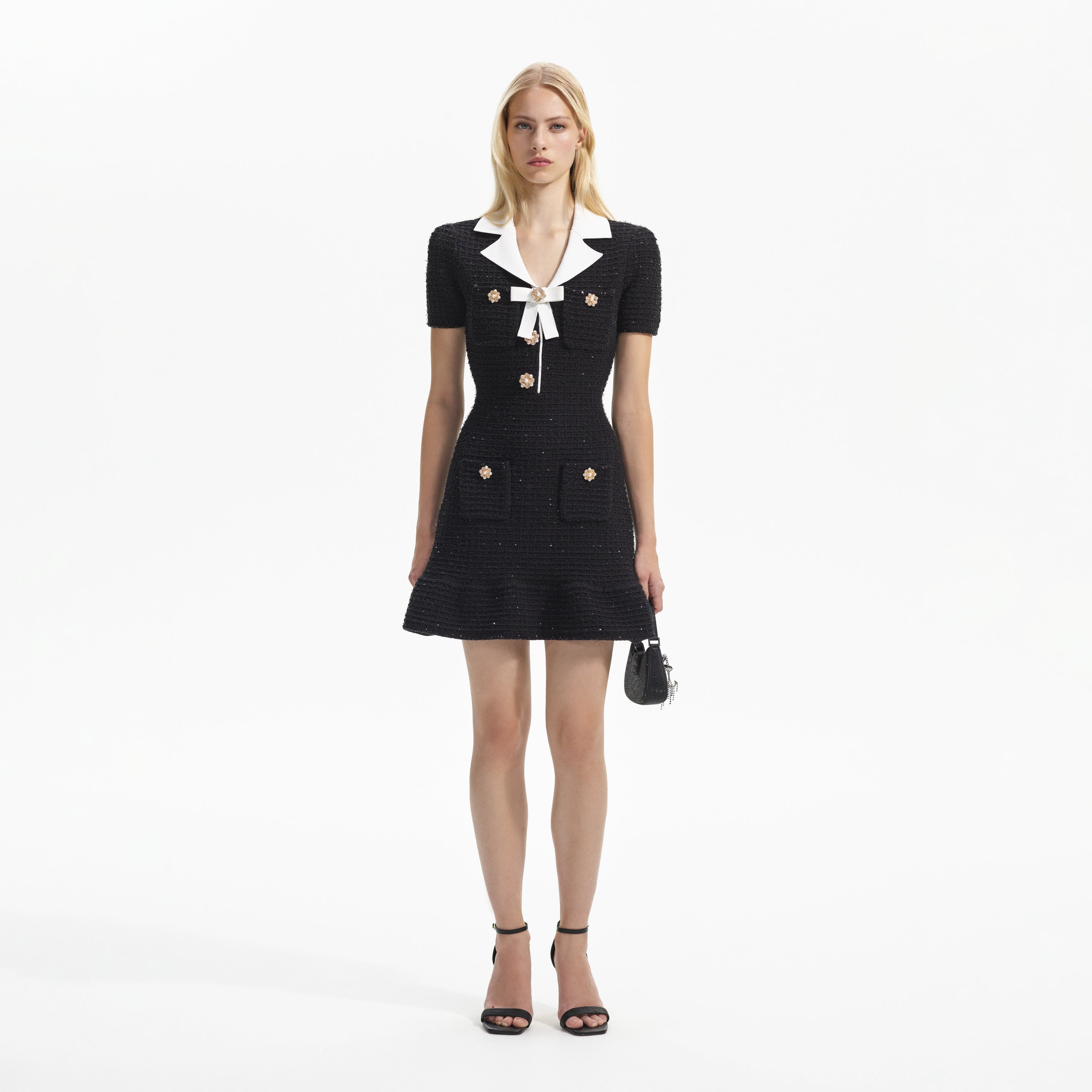 Black Sequin Boucle Tailored Midi Dress