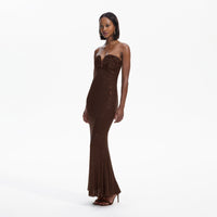 Brown Rhinestone Mesh Maxi Dress