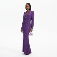 Purple Rhinestone Mesh Maxi Dress