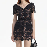 Black Lace Open Neck Mini Dress