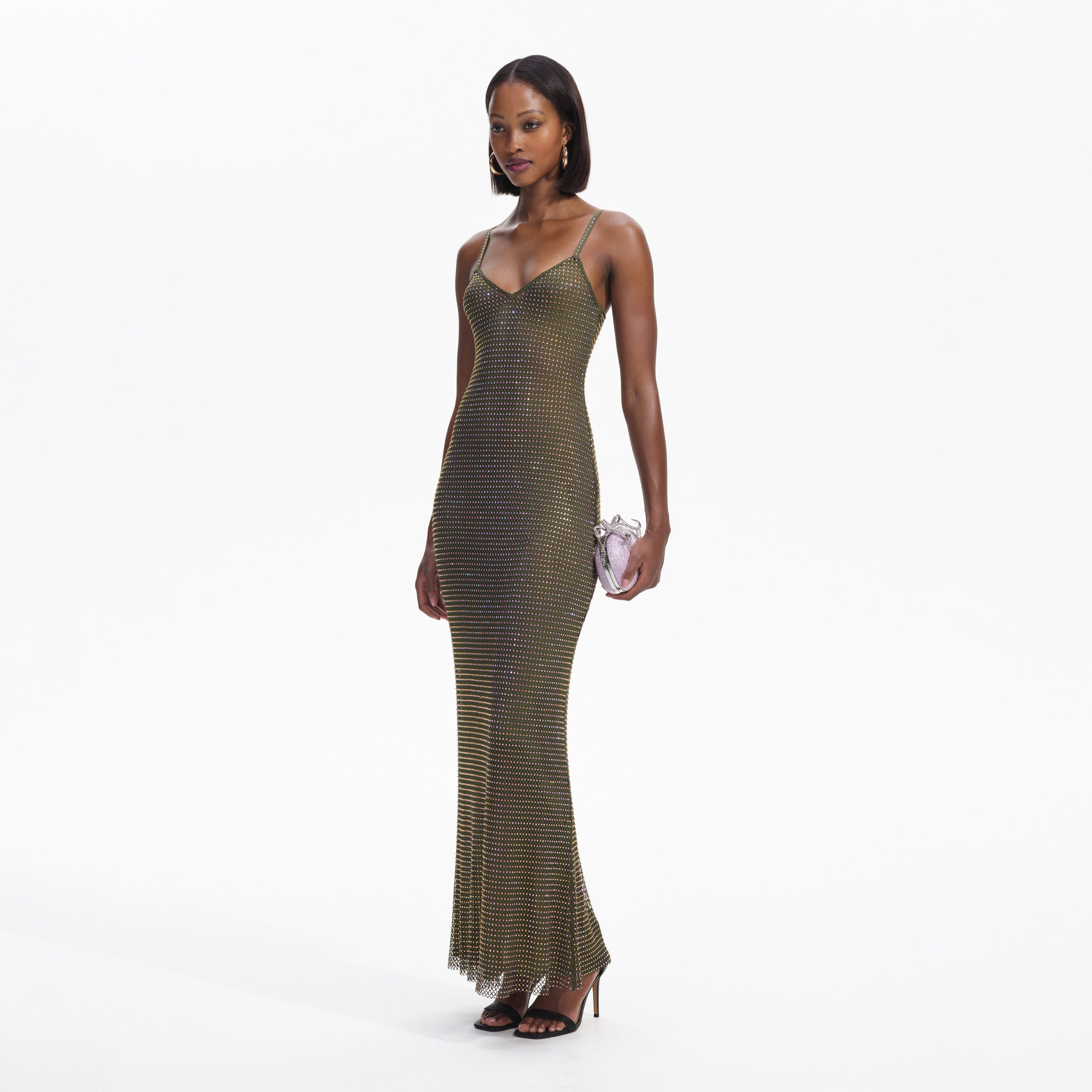 Khaki Rhinestone Maxi Dress