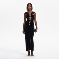 Black Velvet Cut-Out Slit Maxi Dress