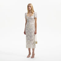 Cream Cord Lace Midi Dress