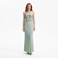 Mint Rhinestone Strapless Maxi Dress