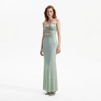 Mint Rhinestone Strapless Maxi Dress