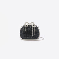 Black Satin Rhinestone Clutch Bag