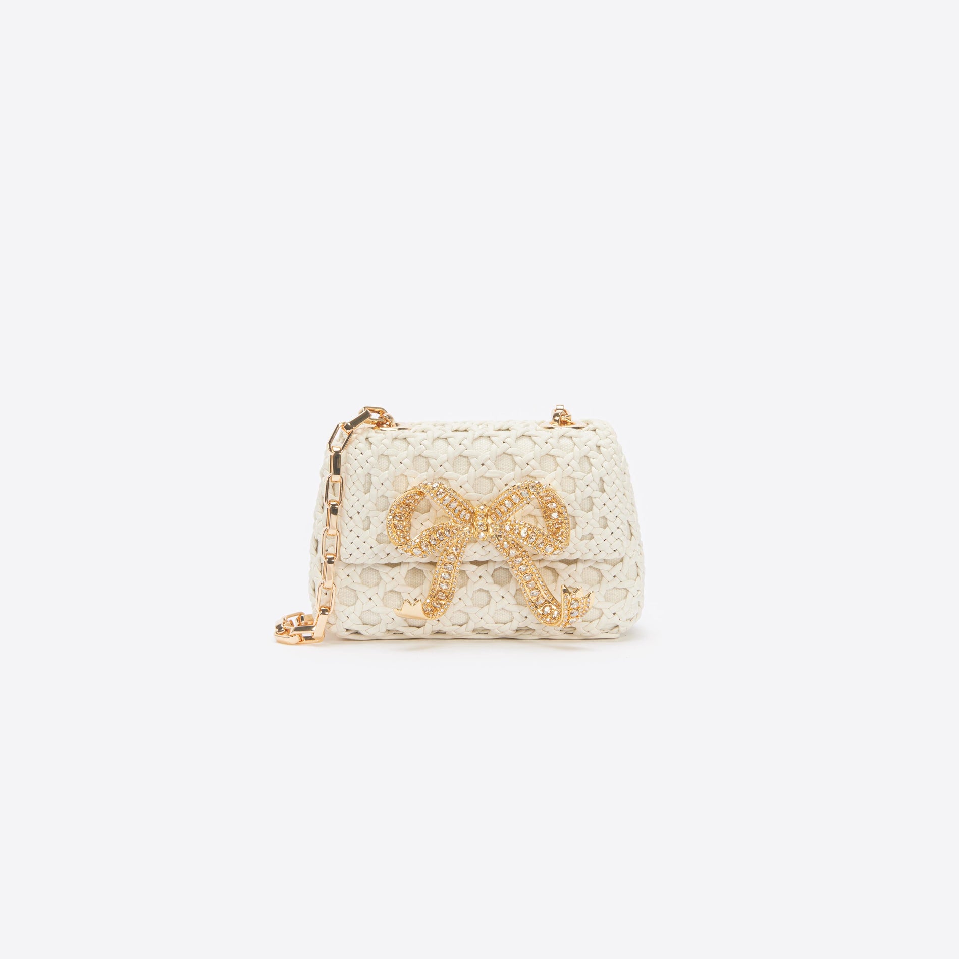 Cream Woven Leather Micro Bag