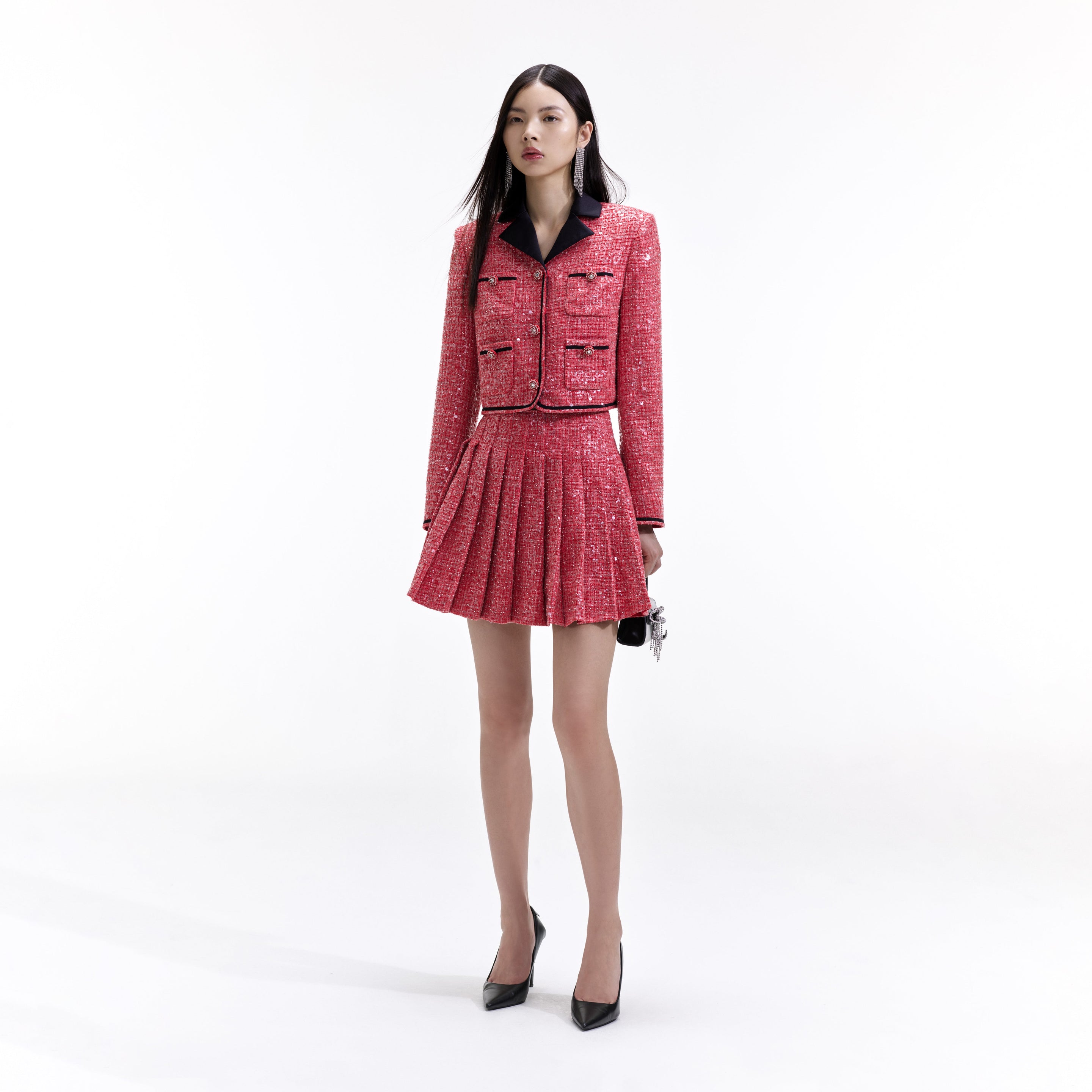 Red Boucle Jacket – self-portrait-EU